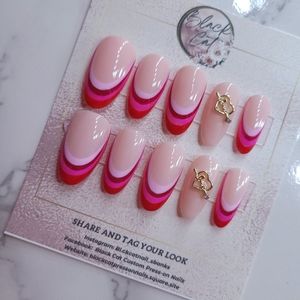Pink and Red French Tip Press-on Nails